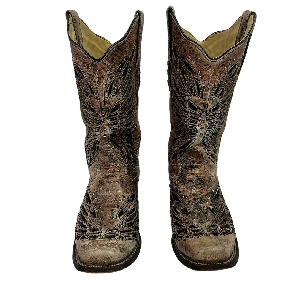 Corral Western Boots Angel Wing Inlay Embellished Leather Cowboy Womens 7.5M - Picture 2 of 16